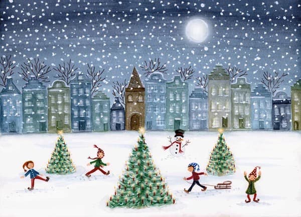 Christmas Skating - Postcard-Advent & Christmas Postcards-Bijdehansje--Stardust-Store