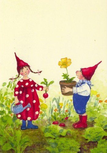 Daniela Drescher Pippa and Pelle in the Spring Garden - Postcard-Spring - Summer Postcards-Waldorf Postcards-8717027011897-Stardust-Store