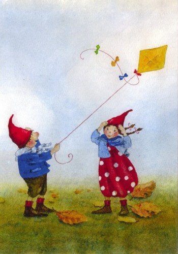 Daniela Drescher Pippa and Pelle in the Autumn Wind - Postcard-Autumn - Winter Postcards-Waldorf Postcards-8717027011859-Stardust-Store